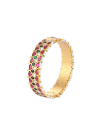 Gold Finish Bangles With Pearls And Meenakari Work (Set of 2)