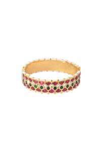 Gold Finish Bangles With Pearls And Meenakari Work (Set of 2)