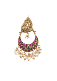 Gold Finish Chandbalis In Mix Metal With Pearls And Meenakari Work