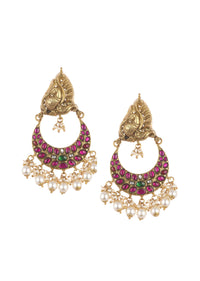 Gold Finish Chandbalis In Mix Metal With Pearls And Meenakari Work