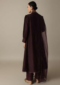 Gorgeous Brown Silk Kurti Set With Beaded Detailing