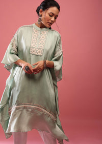 Powder Green Kaftan Suit Embroidered In Satin With Dhoti Pants