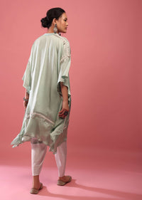 Powder Green Kaftan Suit Embroidered In Satin With Dhoti Pants