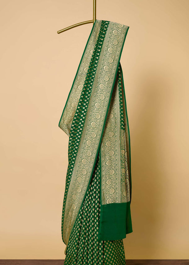 Graceful Green Banarasi Khaddi Saree Set