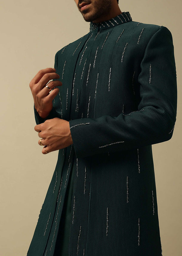 Graceful Green Indowestern Set For Men