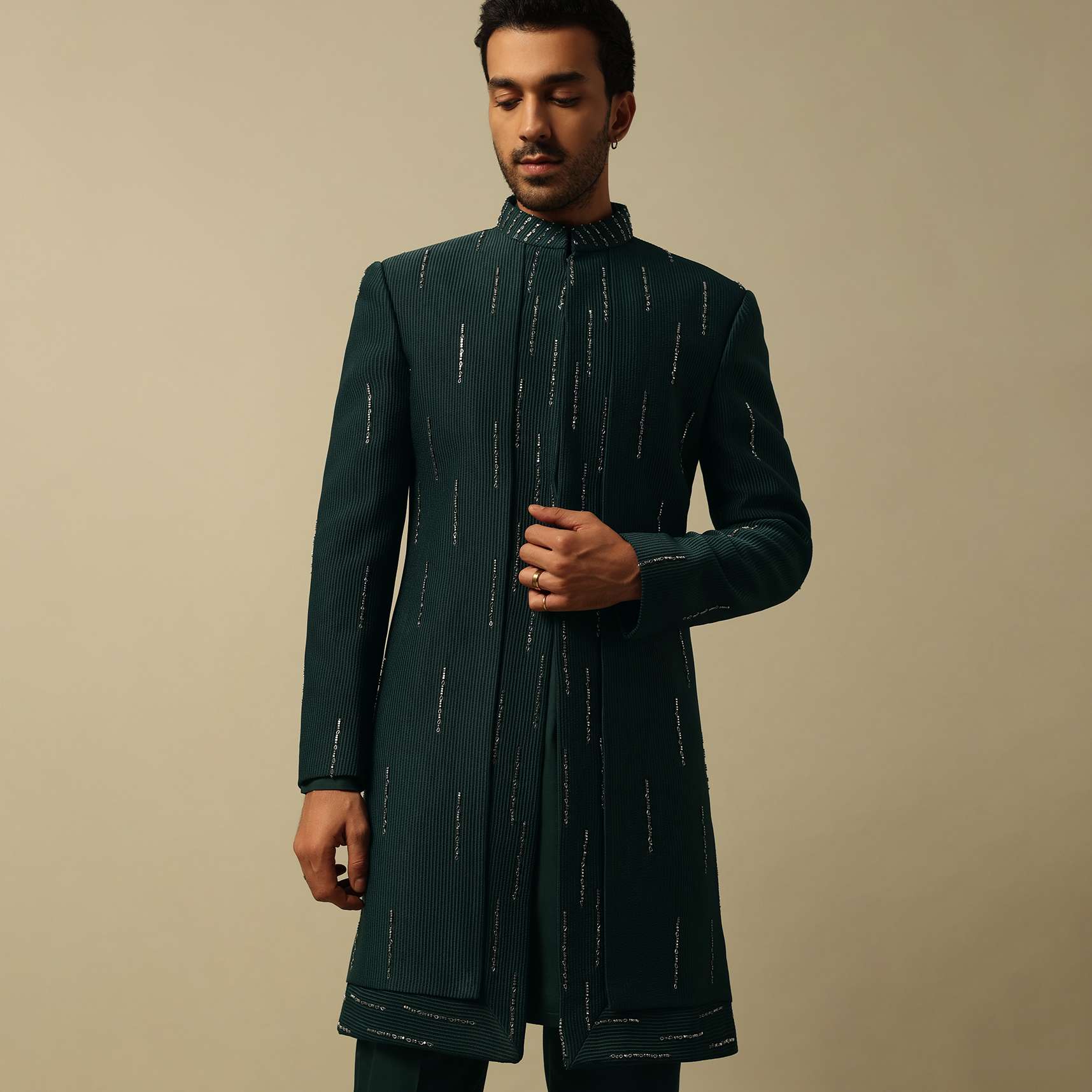 Graceful Green Indowestern Set For Men