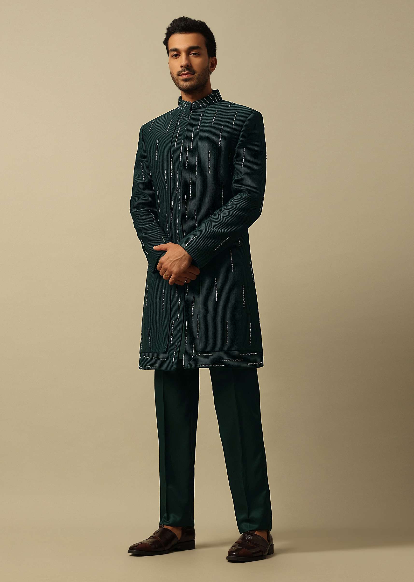 Graceful Green Indowestern Set For Men