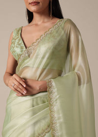 Graceful Green Saree With Scalloped Border