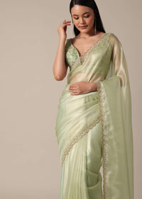 Graceful Green Saree With Scalloped Border