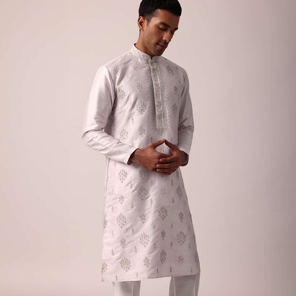 Graceful Pink Silk Kurta Set For Men