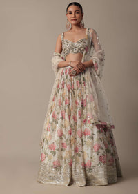 Graceful White Floral Print Lehenga Choli Set