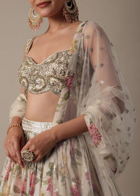 Graceful White Floral Print Lehenga Choli Set