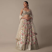 Graceful White Floral Print Lehenga Choli Set