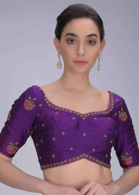 Grape Purple Blouse In Embroidered Raw Silk Online - Kalki Fashion