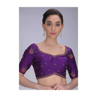 Grape Purple Blouse In Embroidered Raw Silk Online - Kalki Fashion