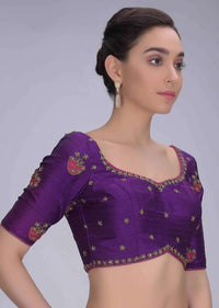 Grape Purple Blouse In Embroidered Raw Silk Online - Kalki Fashion