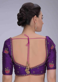 Grape Purple Blouse In Embroidered Raw Silk Online - Kalki Fashion