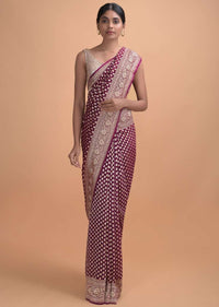 Grape Purple Saree In Georgette With Embroidery And Weaved Pattern Online - Kalki Online