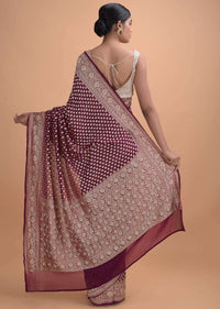 Grape Purple Saree In Georgette With Embroidery And Weaved Pattern Online - Kalki Online