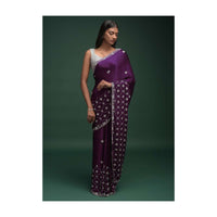 Grape Purple Saree In Chinon With Stone And Cut Dana Embellished Moroccan Pattern Online - Kalki Fashion