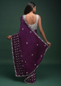 Grape Purple Saree In Chinon With Stone And Cut Dana Embellished Moroccan Pattern Online - Kalki Fashion