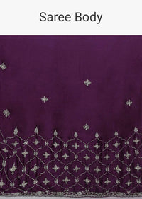 Grape Purple Saree In Chinon With Stone And Cut Dana Embellished Moroccan Pattern Online - Kalki Fashion