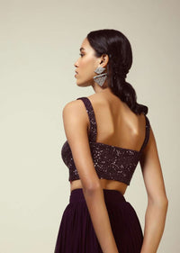 Grape Purple Sleeveless Blouse With Sweetheart Neckline And Heavily Embellished In Shimmering Sequins