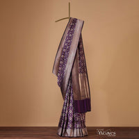 Grape Purple Saree In Uppada Silk With Meenakari Butta Jaal Weave And Unstitched Blouse