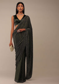 Grape Leaf Saree In Stone Embellishment, Crafted In Satin With Scattered Stones In Geometric Design