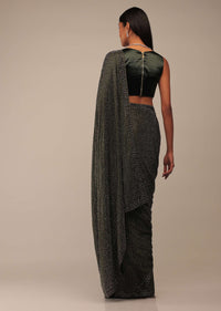 Grape Leaf Saree In Stone Embellishment, Crafted In Satin With Scattered Stones In Geometric Design