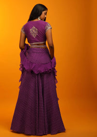 Grape Purple Lehenga Choli With Resist Dyed Buttis, Multi Colored Stone Embroidery And Ruffle Dupatta