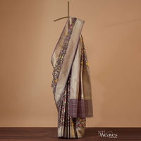 Mauve Purple Handloom Saree In Kora Silk With Kadhva Weave And Unstitched Blouse