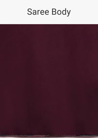 Grape Wine Satin Saree In Thick Strips Sequins Embroidery With Two Tones Beads Embellishment On The Pallu Border