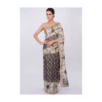 Graphite grey and luminary cream shaded batik print saree only on kalki