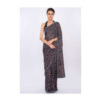 Graphite grey georgette saree in thread jaal embroidery only on kalki