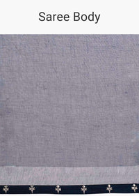 Graphite Grey Saree In Jute Cotton With Midnight Blue Border Online - Kalki Fashion