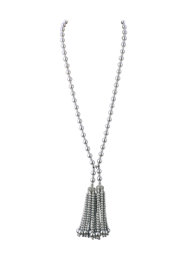 Gray And Silver Pearl Necklace With Pearl Tassel