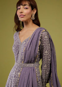 Mauve Purple Lucknowi Anarkali Suit With Belt
