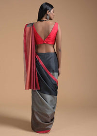 Green And Black Saree In Silk With Color-Blocked Print Online - Kalki Fashion