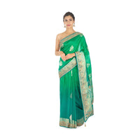 Green and blue shaded raw silk saree in weaved butti 