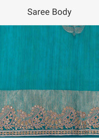 Green and blue shaded raw silk saree in weaved butti 