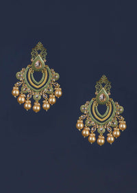 Green And Gold Plated Earrings In Ethnic Design With Stones And Pearls Online - Kalki Fashion