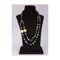 Green And Lilac Shaded Round Beaded Necklace With Golden Disk At The Sides Online - Kalki Fashion