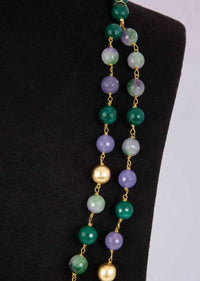 Green And Lilac Shaded Round Beaded Necklace With Golden Disk At The Sides Online - Kalki Fashion