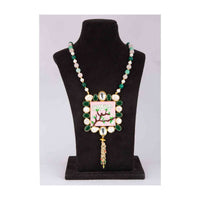 Green And Pink Beaded Necklace With Hand Painted Wooden Pendant Online - Kalki Fashion