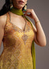 Green And Yellow Ombre Silk Palazzo Suit With Bandhani Print
