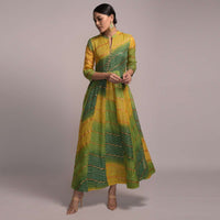 Green And Yellow Shaded Anarkali Tunic With Bandhani And Foil Print
