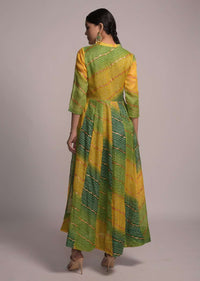 Green And Yellow Shaded Anarkali Tunic With Bandhani And Foil Print