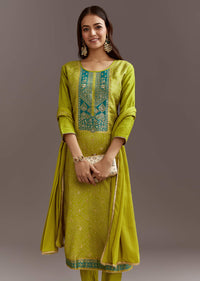 Green Bandhani Dola Silk Kurta Set With Gotta Lace Dupatta