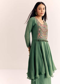Green Chinon Zardosi Palazzo Suit